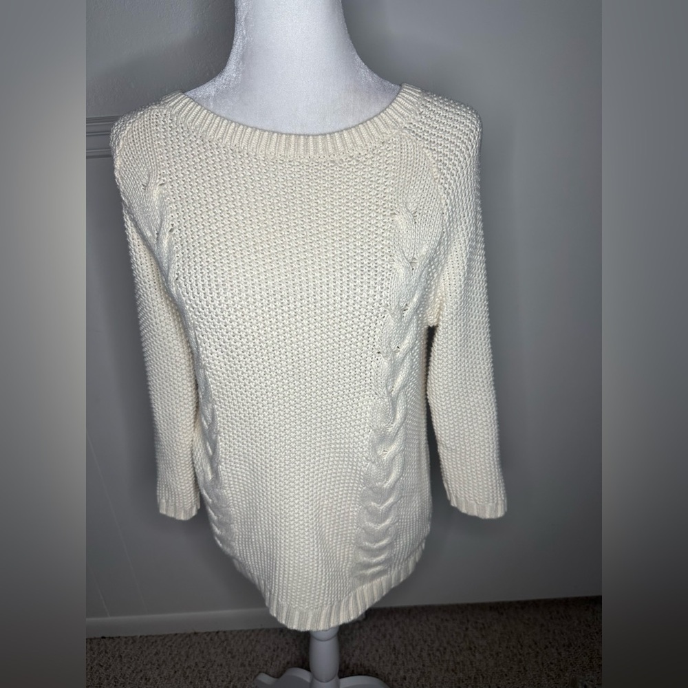 Cynthia Rowley Cream Crew Neck Sweater with Cable Knit size L
